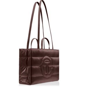 Telfar Large Puff bag in chocolate. $250